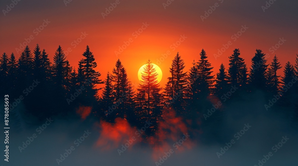 Golden Hour Sunset with Silhouetted Tree on a Vibrant Orange-Red Savanna. Golden Hour Sunset with Silhouetted Tree on a Vibrant Orange-Red Savanna.