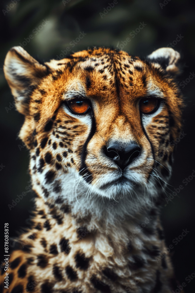 Portrait of a cheetah with a focused expression, showcasing its spotted fur and piercing eyes Portrait of a cheetah with a focused expression, showcasing its spotted fur and piercing eyes
