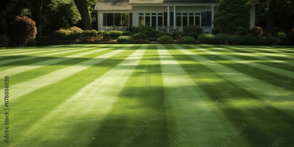 Perfectly manicured lawn with striped pattern Perfectly manicured lawn with striped pattern