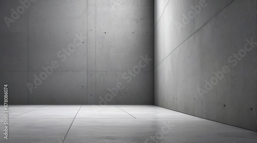 Corner of an empty room with concrete walls and tiled floor.
