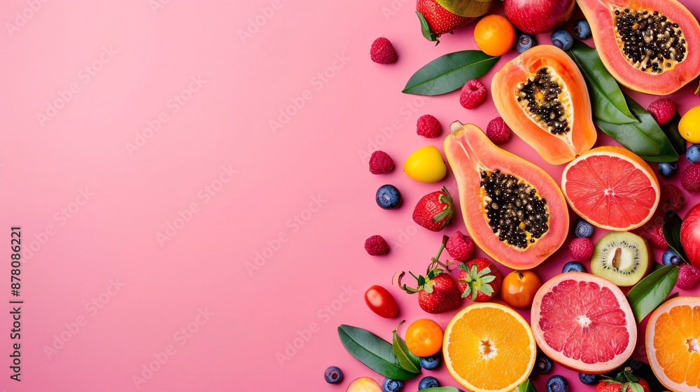 Juicy fruit on a bright background. A delicious and refreshing food mix. Juicy fruit on a bright background. A delicious and refreshing food mix.