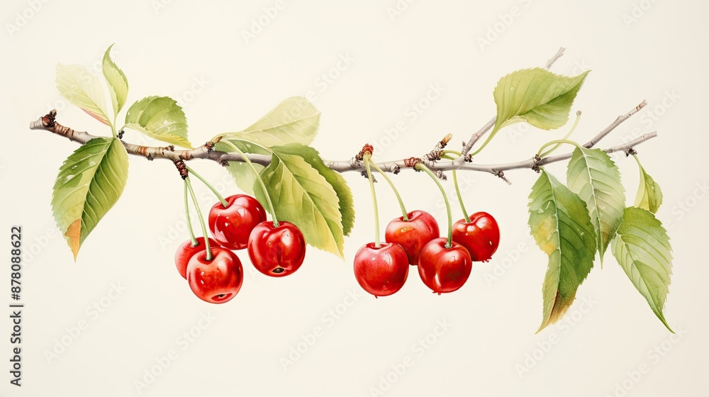 Watercolor painting of red cherries Watercolor painting of red cherries