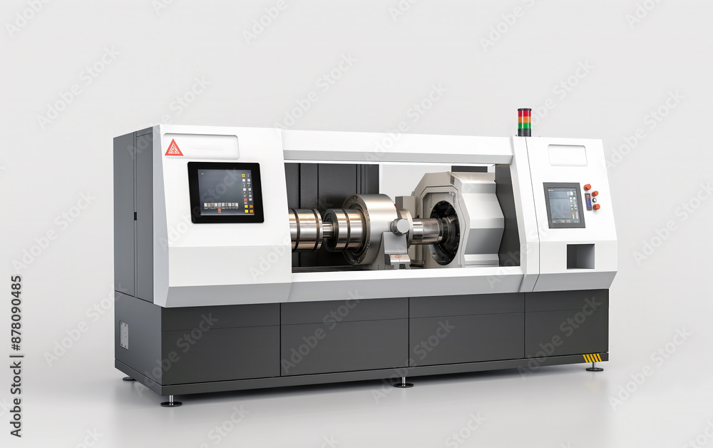 Fototapeta premium High Precision CNC Turning Machine for Metal Industry Engineering on White Background