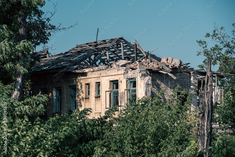 destroyed houses in a city lost in the war in Ukraine destroyed houses in a city lost in the war in Ukraine