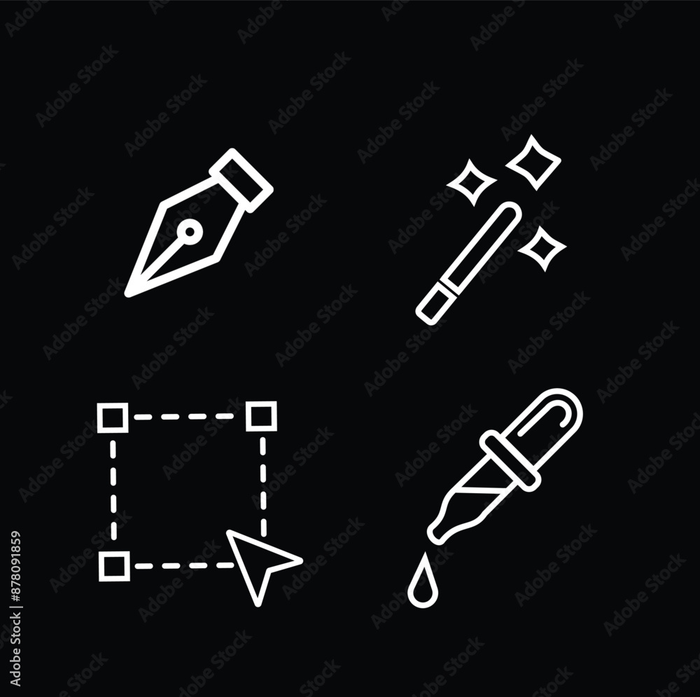 Adobe illustrator app toolbar icons including magic wand , selection, pen and color picker tool. Adobe illustrator app toolbar icons including magic wand , selection, pen and color picker tool.