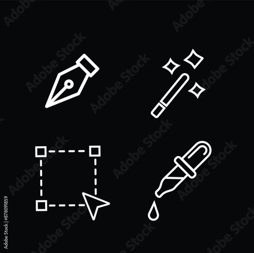 Adobe illustrator app toolbar icons including magic wand , selection, pen and color picker tool.
