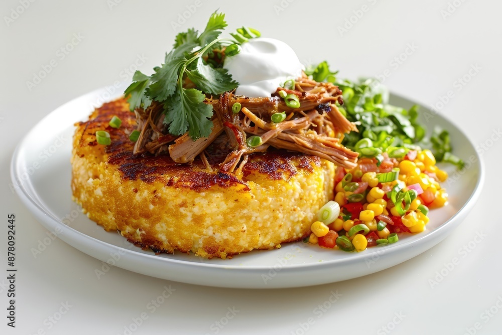 Gourmet Trishas Cheese Grit Cake with Savory Pulled Pork and Fresh Salsa Gourmet Trishas Cheese Grit Cake with Savory Pulled Pork and Fresh Salsa