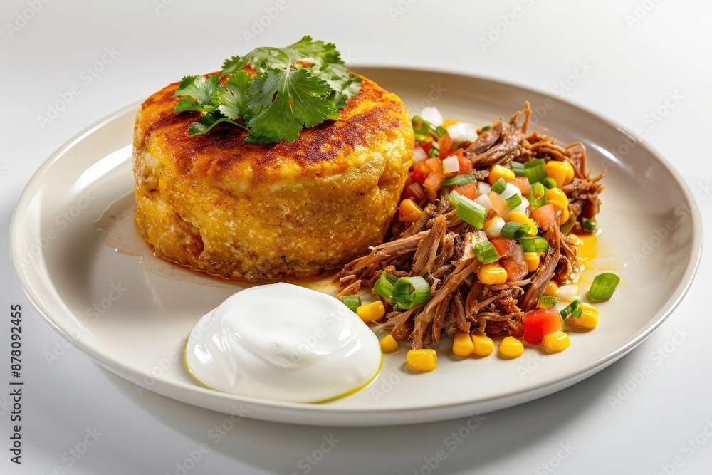 Trishas Pulled Pork and Cheese Grit Cake with Corn Salsa Trishas Pulled Pork and Cheese Grit Cake with Corn Salsa