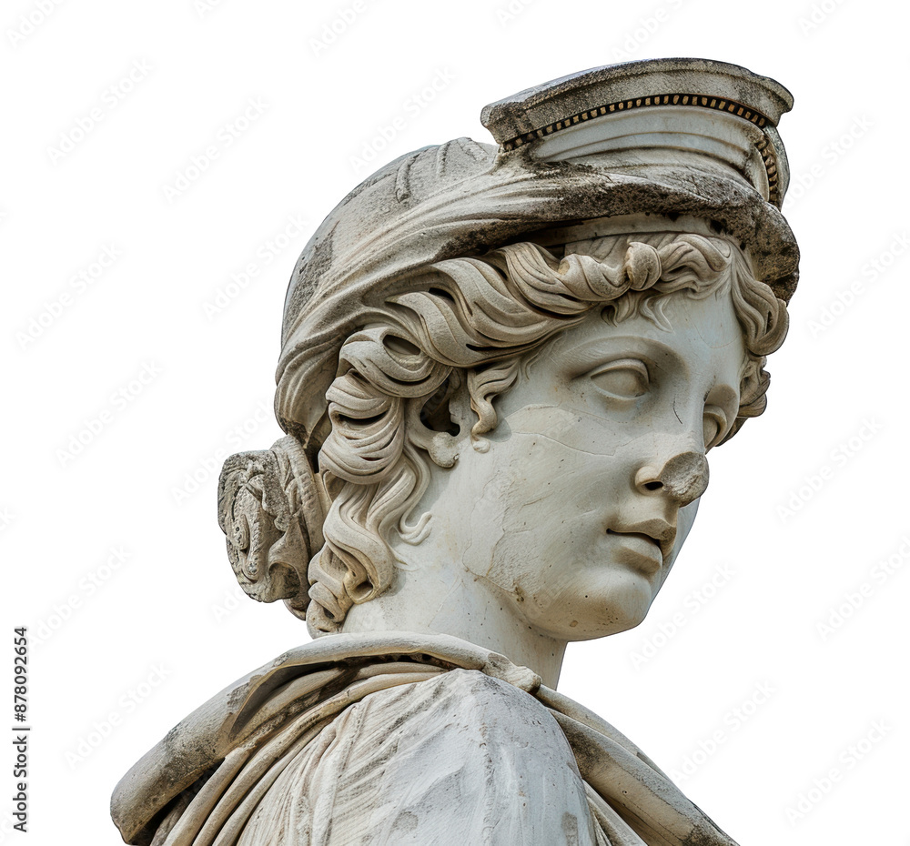 Obraz premium Close up of a classical marble statue of a woman wearing a headband, cut out - stock png.