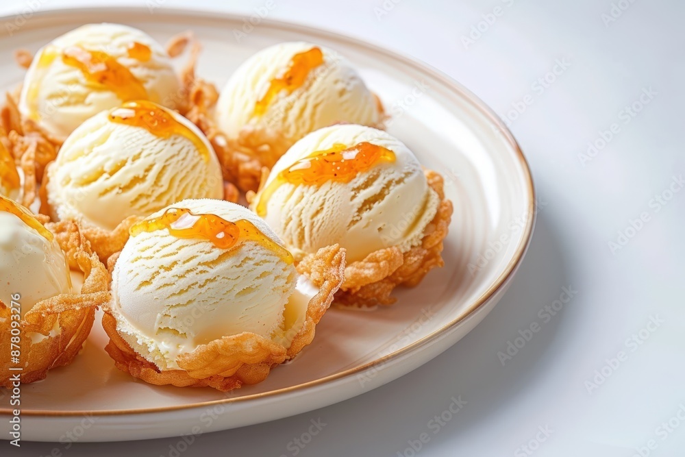 Vanilla Ice Cream Encased in Golden-Brown Coating Batter