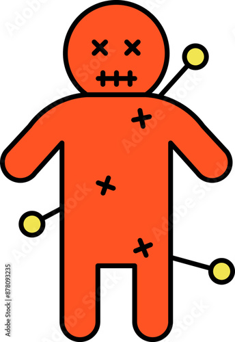 Orange Voodoo Doll Icon in Flat Style.