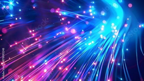 Communication networking multifiber cable with colored jackets around the cores and blue neon lines photo