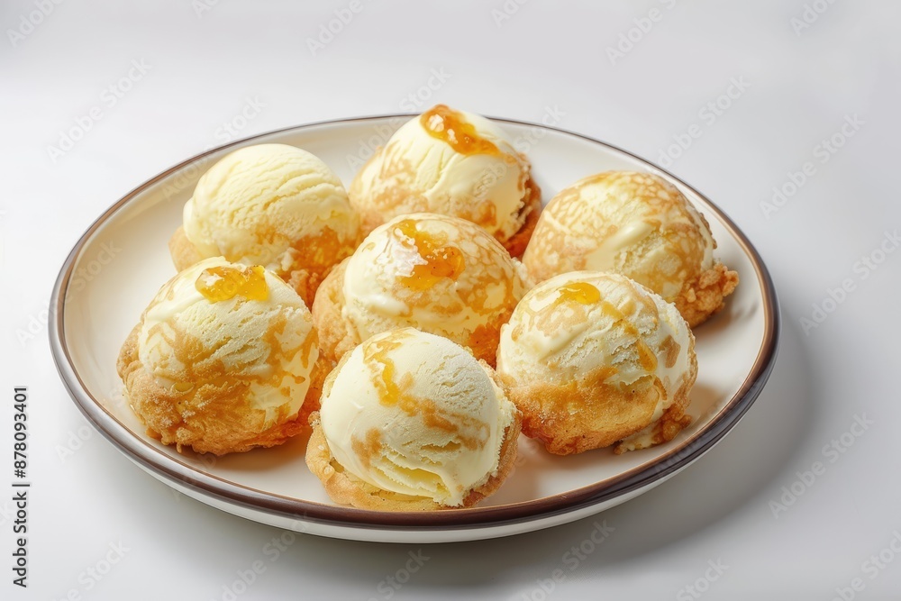 Golden-Brown Coating Batter on Deep Fried Ice Cream Golden-Brown Coating Batter on Deep Fried Ice Cream
