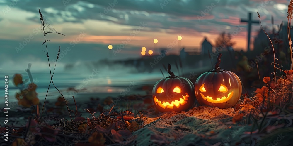 Naklejka premium Mysterious Halloween Night Under the Full Moon