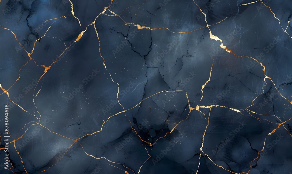 navy marble texture background with cracked gold details, Generative AI navy marble texture background with cracked gold details, Generative AI