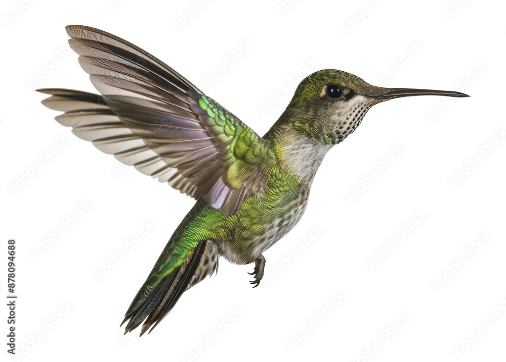 Green hummingbird in flight, cut out - stock png. Green hummingbird in flight, cut out - stock png.