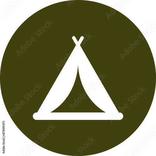 Illustration of tent circle icon in green and white color.