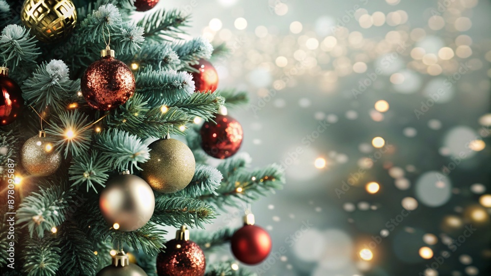 Fototapeta premium shinny xmas tree on blurred winter background,generative ai