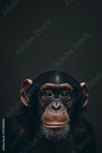  A close-up of a monkey's face against a solid black background © Viktor