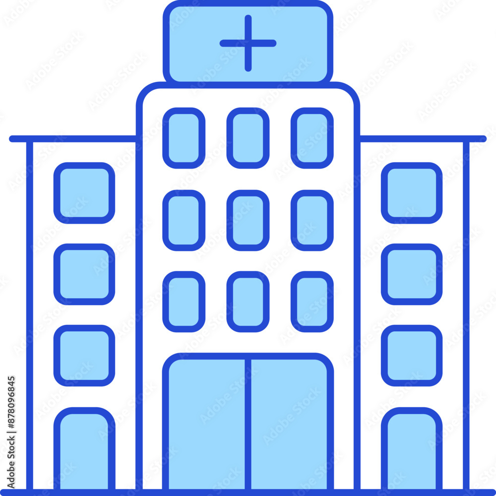 Blue And White Hospital Building Icon. Blue And White Hospital Building Icon.