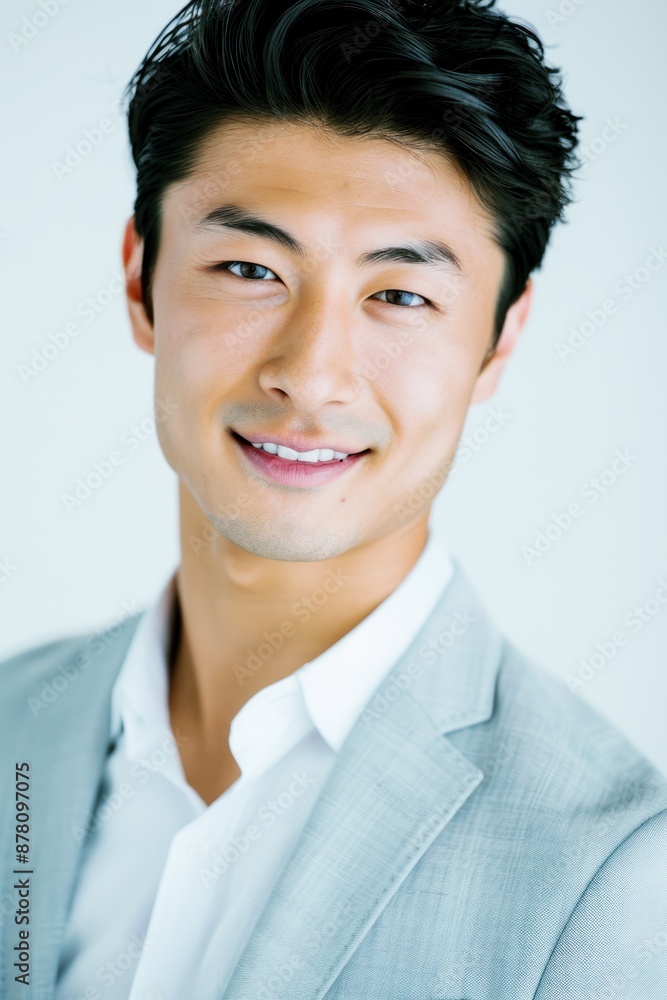 professional portrait of a smiling young asian businessman financial advisor in a light gray suit professional portrait of a smiling young asian businessman financial advisor in a light gray suit