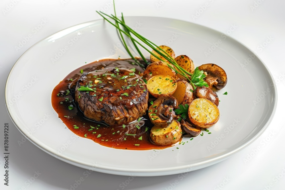 Demi-Glace Sauce Plated with Prime Cut of Meat and Vibrant Vegetables Demi-Glace Sauce Plated with Prime Cut of Meat and Vibrant Vegetables