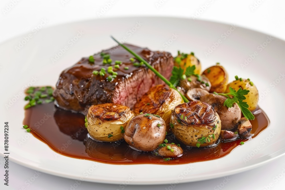 Sensational Demi-Glace Sauce Plated with Prime Cut of Meat and Herbs Sensational Demi-Glace Sauce Plated with Prime Cut of Meat and Herbs