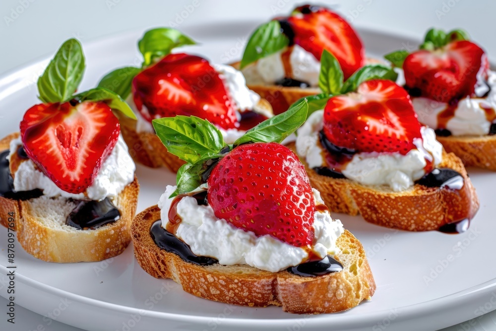 Glossy Aged Balsamic Vinegar on Fresh Ricotta and Strawberry Crostino Glossy Aged Balsamic Vinegar on Fresh Ricotta and Strawberry Crostino