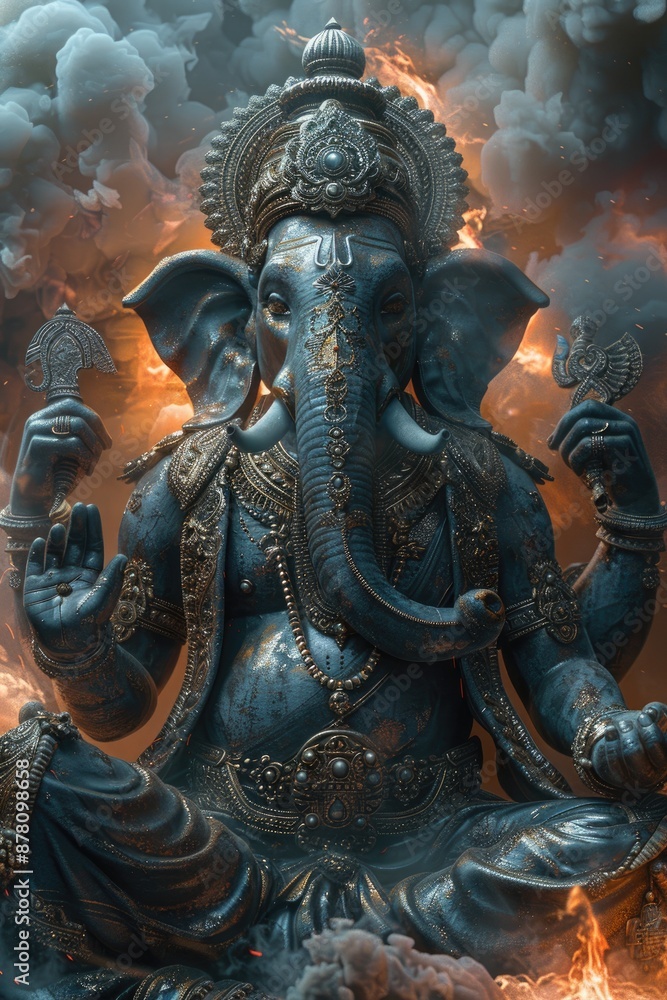 Majestic Ganesha Amidst Smoke and Flames Majestic Ganesha Amidst Smoke and Flames