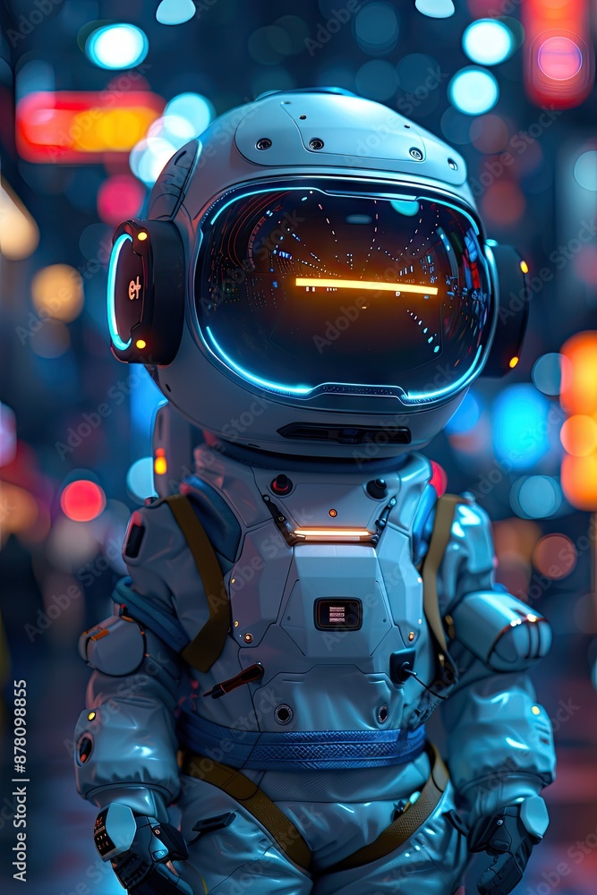 Fototapeta premium Astronaut Explores Neon City