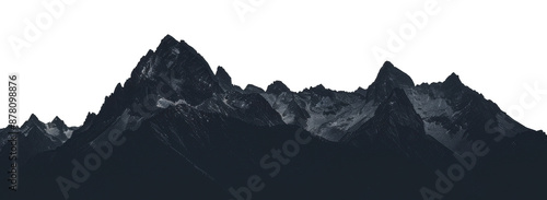 Dark silhouette of mountains in a cloudy day, cut out - stock png.