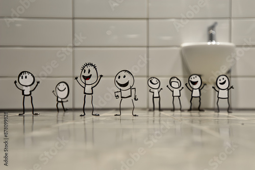 group of white line art stick figure in the Bathroom. photo