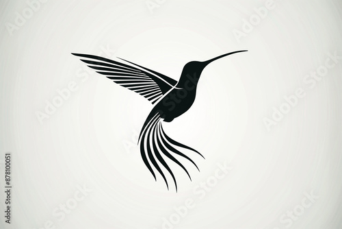 logo design, hummingbird silhouette made of lines, simple minimalistic vector graphic design, white background, vector graphics, black and gray color scheme, simple, minimalism, flat design, no shadow