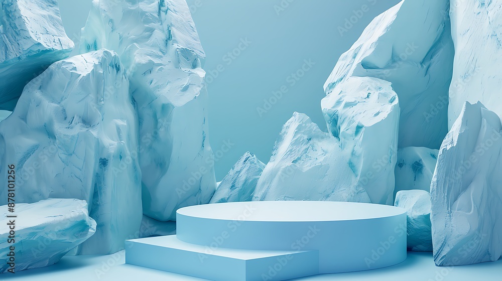 Serene Icy Landscape with Podium for Product Showcase Serene Icy Landscape with Podium for Product Showcase