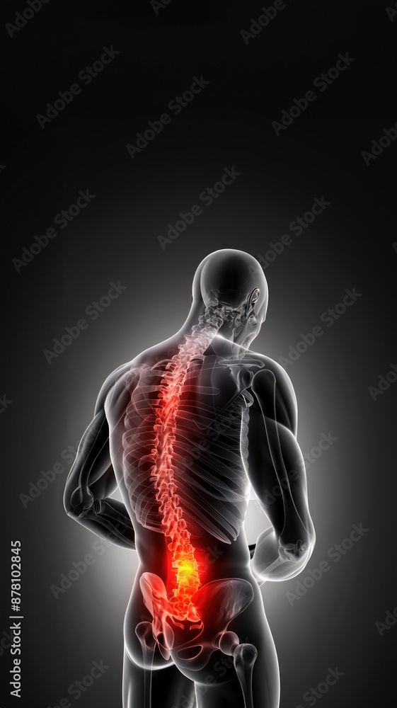 A close up on back pain in a man x ray emphasizing healthcare and back pain A close up on back pain in a man x ray emphasizing healthcare and back pain