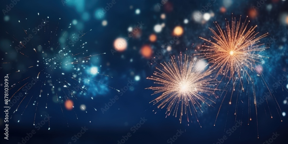 Fototapeta premium Sparkling Fireworks Display in the Night Sky,Happy New Year, Beautiful creative holiday background with fireworks and Sparkling