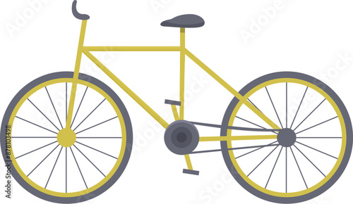 Simple yellow bicycle standing on a white background, perfect for representing cycling and urban transportation