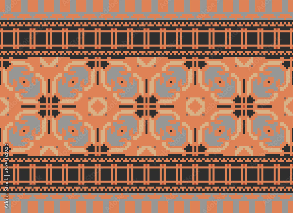 Obraz premium Tribal striped seamless pattern. Aztec geometric black-white background. Can be used in fabric design for clothes, accessories, decorative paper, wrapping,