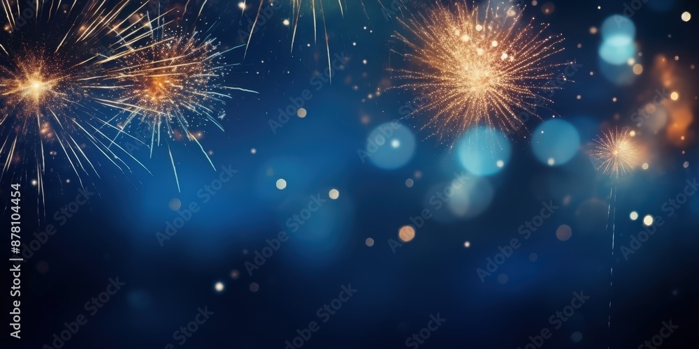 Fototapeta premium Sparkling Fireworks Display in the Night Sky,Happy New Year, Beautiful creative holiday background with fireworks and Sparkling