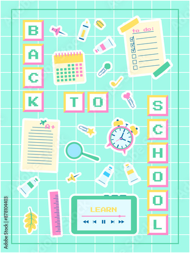 Wallpaper Mural Poster with the inscription back to school made up of keyboard buttons in y2k style. Vector template for banner, post, postcard Torontodigital.ca