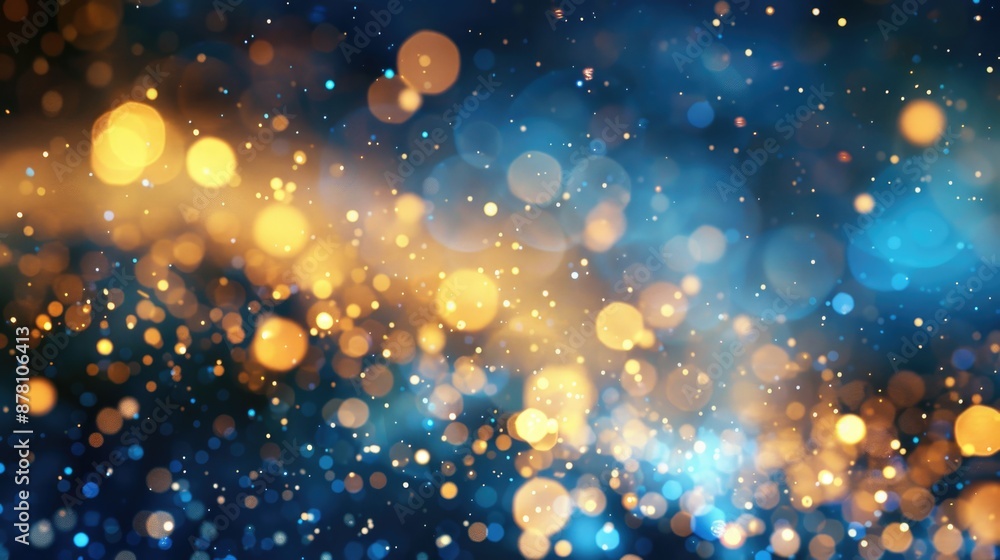 Fototapeta premium Christmas Blue Background. Abstract Bokeh Light Magic Backlit. 3D Rendering