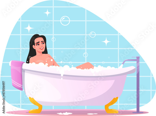 girl takes a hot bath