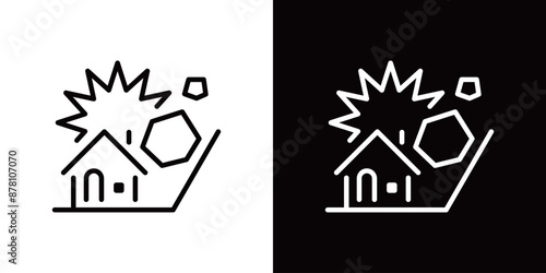 シンプルな落石で被災する家のラインアイコン