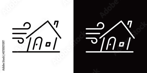 シンプルな暴風を受ける家のラインアイコン