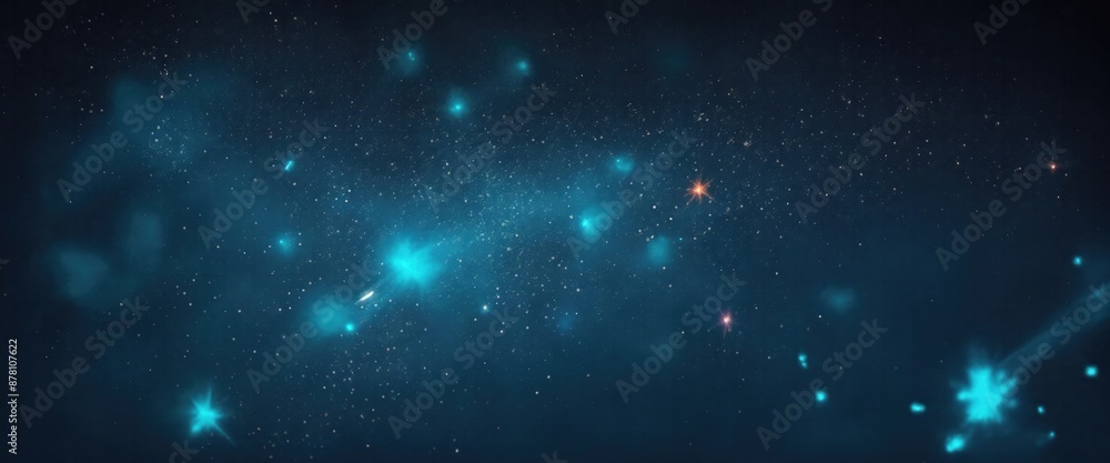 Naklejka premium Fire embers particles over Cyan background, Abstract dark glitter fire particles lights