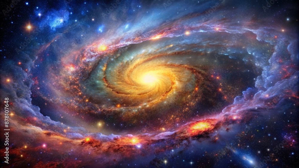 Vibrant, star-studded galaxy with iridescent nebulae, swirling clouds of gas, and dust, illuminating the mysterious vastness of deep space. Vibrant, star-studded galaxy with iridescent nebulae, swirling clouds of gas, and dust, illuminating the mysterious vastness of deep space.