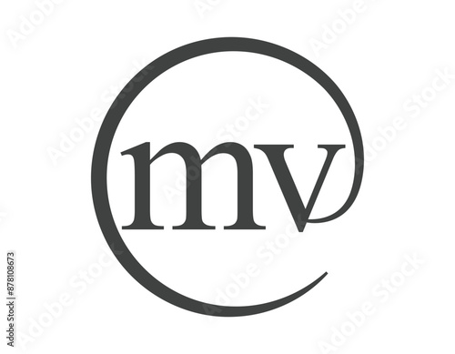 MV logo from two letter with circle shape email sign style. M and V round logotype of business company