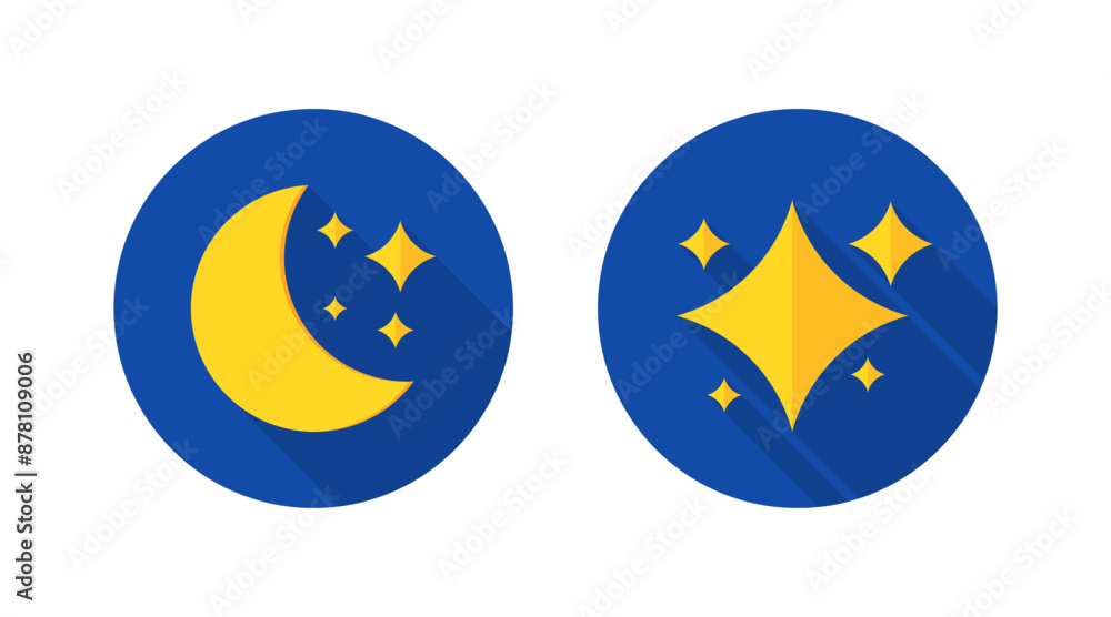 Moon and Stars icons. Flat style. Vector icons. Moon and Stars icons. Flat style. Vector icons.