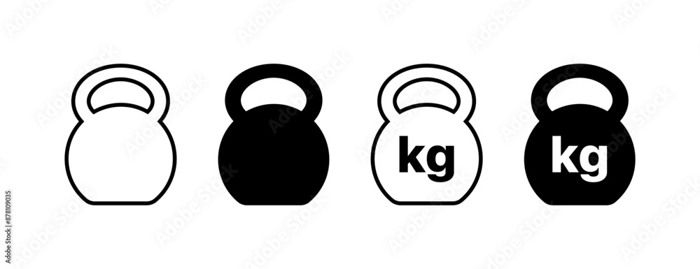 Kettlebell Set Icons. Icon weight. Linear and Silhouette style. Vector icons. Kettlebell Set Icons. Icon weight. Linear and Silhouette style. Vector icons.