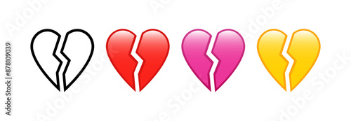 Hearts set icons. Broken Heart Icons. Flat style. Vector icons.